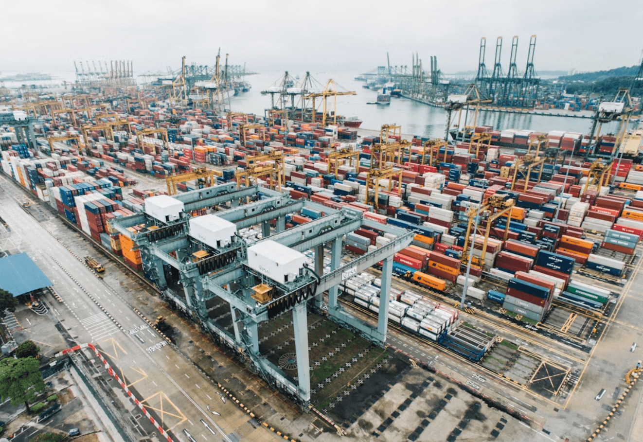 Stacked shipping containers at a port terminal